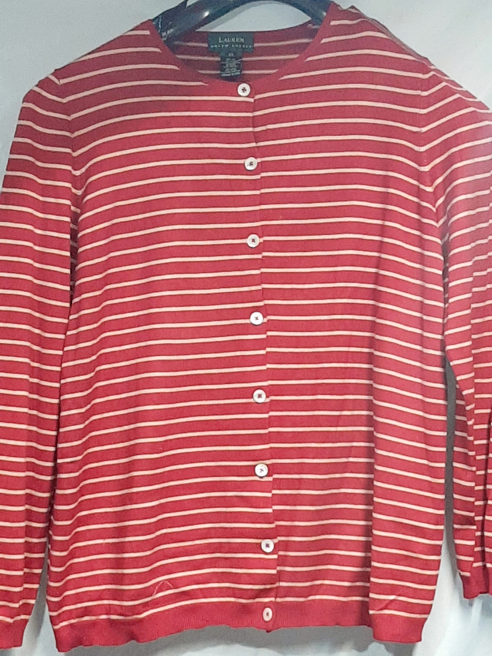 Ralph Lauren Red Cream Stipped Silk Cardigan